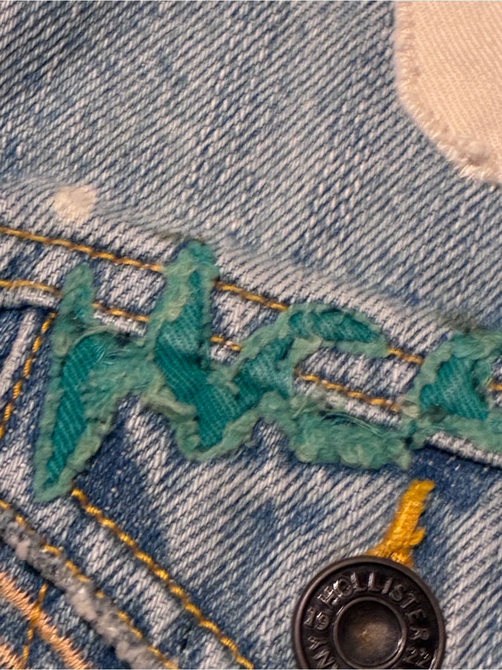 Hollister Light Blue Denim Jacket with Fun Patches, size large, 100% cotton - Picture 10 of 15